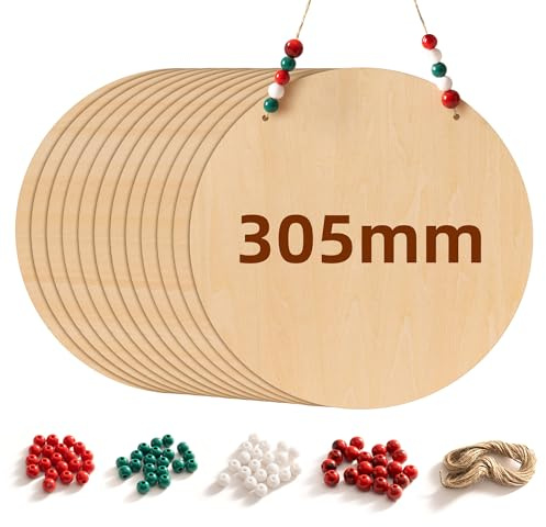 ROWOOD 12 große runde Holzscheiben (30 cm) – Glattes Lindensperrholz für Bastelarbeiten, Malerei und Lasergravur