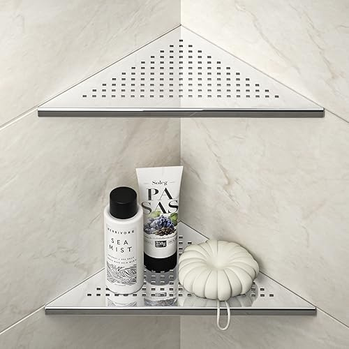 Bernkot Hörnduschhylla, rostfritt stål 304 badrumshylla av stål med gallerdesign för kaklade väggar, inbyggd hylla för badrumsrenovering (polerad, 254 mm – 2-pack)