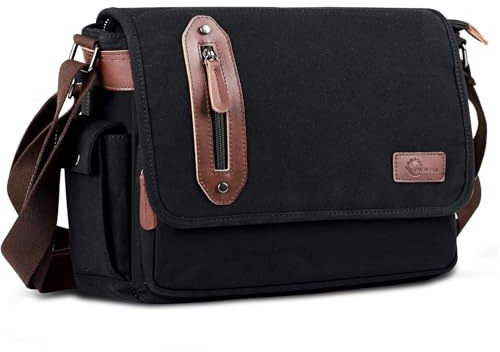 CHEREEKI Men's Satchel Bag – Men Canvas Messenger Bag with Multiple Pockets and Adjustable Strap for Work, Travel, and Daily Use(Fit for 13.3-inch Laptop)