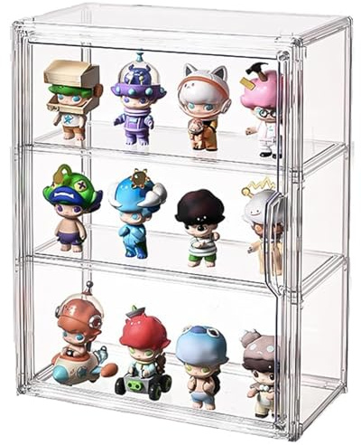 Schaukasten Vitrine - Acryl Vitrine Glasvitrine-Vitrine Klein mit Tür Für Action Figuren Spielzug, MiniFiguren, Sammelfiguren, Selbstmontage mit 3 Schicht(36x27x13cm)