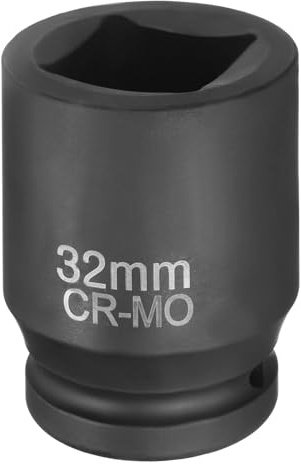 sourcing map 4 Point Square Socket 1 Drive 32mm Metric Square Impact Socket CR-MO Blackening Standard Wheel Sleeve Pneumatic Sleeve Tool for Auto Repair Mechanical Maintenance Home Use