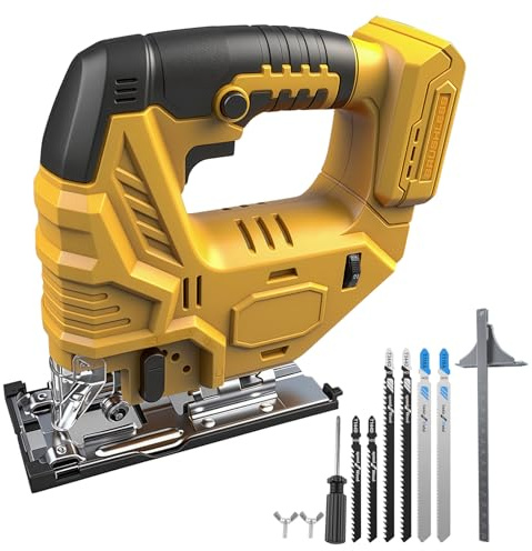 Scie sauteuse sans fil pour Dewalt 18 V 20 V, 800 W Scie sauteuse excentrique électrique sans balais avec 5 vitesses variables, Angle de coupe à onglet ±45°, 6 lames en T (sans batterie)