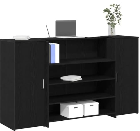 Tomostar Comptoir de Réception, Table de Réception Comptoir d'accueil chêne Noir 180x50x103,5cm Bois d'ingénierie