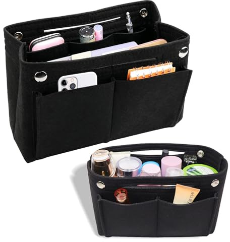 Praelian Taschenorganizer Filz, 24x15x8cm Handtaschen Innentasche für Handtaschen, Filz Tasche Organizer Innentaschen Tasche Organizer, für Mehreren Fächern Schwarz