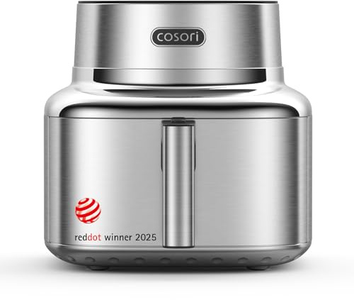 Cosori Airfryer, Iconic Single, 96% Metall, Mit nahezu plastikfreiem Design | PFAS-freie Keramikbeschichtung, 7-in-1, 6,2L, 50+ Rezepte, 61% energiesparend,spülmaschinenfest, silber