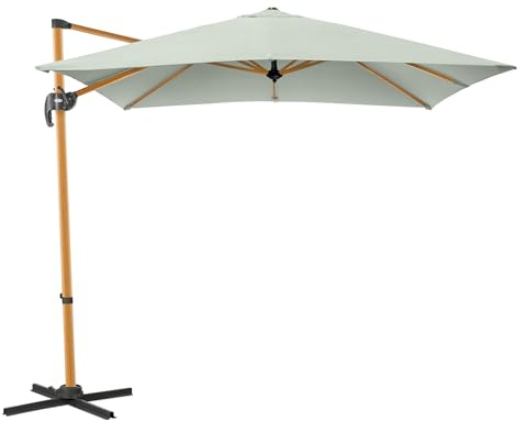 Christow 2.5m Cantilever Parasol – Sage Green, Steel with Wood Effect Finish, Banana-Style Umbrella for Garden Patio, Polyester Canopy, UPF30+ UV Protection, Crank Handle, Tilt Function, 360˚ Rotation