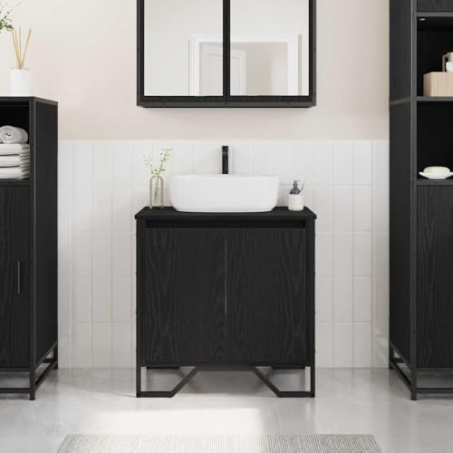 Owoxanthellate Waschtischschrank Schwarz Eiche 60x35x60 cm Holzwerkstoff mit 2 Türen Moderne Wandkommode Langlebig & Platzsparend für kleine Bäder Gäste-WC