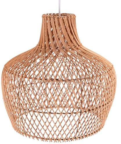 Decorasian Boho Lampenschirm aus Rattan – Korb Lampenschirm für Pendelleuchte, ohne E27 Lampenfassung – Korb Lampe - D = 36cm * H = 38cm