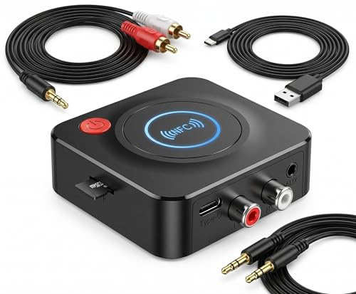 C52 Récepteur Bluetooth 5.1 avec NFC, Adaptateur Audio sans Fil Hi-FI (RCA/Jack 3.5mm), Support Carte TF pour Chaîne Hi-FI, Enceinte et Smartphone