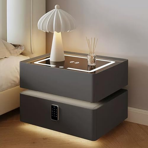Smart Nightstand with Wireless Charging, Bluetooth Speaker, Password Lock, and LED Light for Bedroom Convenience