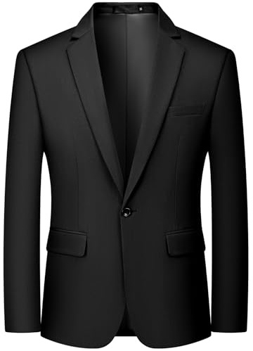 QUELDRA Blazer Homme Décontracté Ajusté Slim Fit Veste de Costume Noir Un Bouton Élégant Formel Business