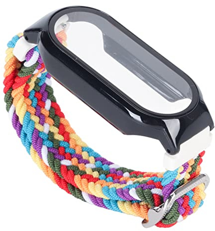 CHEOTIME Funda protectora de pantalla 3 en 1 para Mi Band 7, correa de nailon de repuesto, película protectora, juego de cubierta de parachoques de 360° a prueba de golpes (Colorido con marco negro.)