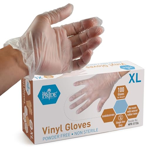 Med Pride MedPride General Purpose Powder-Free Vinyl Gloves X-Large Box/100