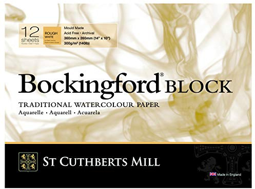 St Cuthberts Mill Bockingford Rough Blocks White Aquarellpapier, 300 Gr, 360X260mm, 12 Seiten