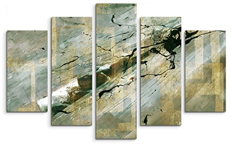 Paul Sinus Art 5 teiliges Wandbild auf Leinwand (Gesamt: H: 100cm B: 160cm) Keilrahmenbild Canvas Fotodruck Leinwandbild Leinwanddruck Kunstdruck Wandbild grün beige schwarz