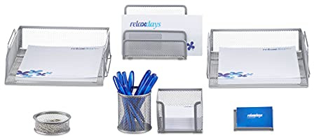 Relaxdays Schreibtisch Organizer Set Metall, silber