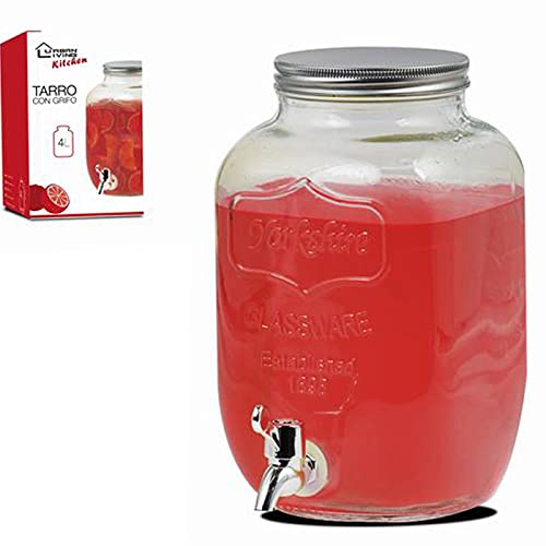 Urban Living Barattolo con Rubinetto, Vetro/Alluminio, Trasparente/Grigio Metallizzato, 4 L
