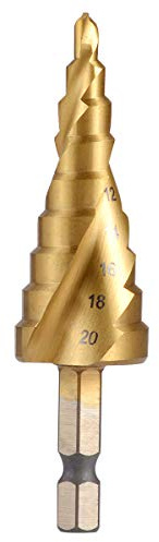 KATUR Foret étagé avec deux grandes cannelures hélicoïdales HSS avec tige hexagonale pour percer des trous sur le métal, le bois, le plastique, 4 à 20 mm de diamètre