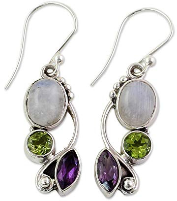 925er Silber Ohrringe Damen, Vintage Natürlichen Mondstein Europäischen Ohrclips Weiblichen Mehrfarbigen Zirkon Anhänger Ohrhaken, Party Geschenk Hypoallergen Blei Kostenlose Ohrstecker Schmuck Zu
