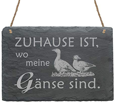 Schild Schiefertafel - Zuhause ist, wo meine Gänse sind - aus Schiefer graviert 22x16