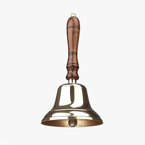 Assorted Collections Cloche traditionnelle en laiton avec manche en bois | Cloche de dernière génération avec battant en métal | Idéale pour hôtel, réception, dîner, bibliothèque, pub, école