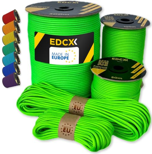 EdcX Paracord 550 Typ III 4 mm – 7 Kern-Strängen, 100% Nylon, reißfest bis 250 kg – 35+ Farben (10/15/30/50/100/300 m) – Survival-Seil, Fallschirmschnur, Zeltleine | Made in EU