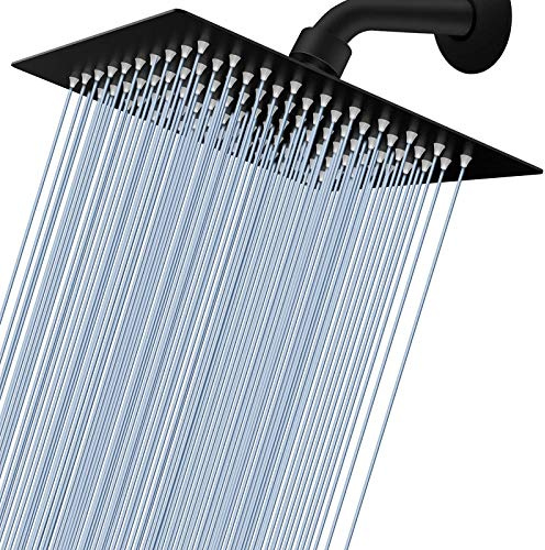 Voolan Rain Shower head, High Pressure Shower Head Made of 304 Stainless Steel, Relaxed Shower Experience Even at Low Water Flow and Pressure (8 Black)