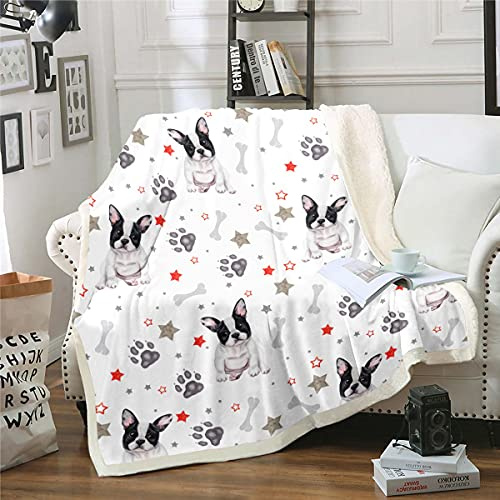 Couverture en Polaire Sherpa avec Bouledogue français 3D pour Enfants,garçons et Filles pour Les Amoureux des Chiens Lit Simple 127 x 152 cm