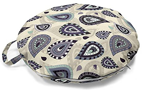 ABAKUHAUS Ethnisch Rundes Bodenkissen mit Griff, Marokkanische Paisley-Motiv, dekoratives Kissen für Wohnzimmer & Schlafsäle, 45 cm, Mehrfarbig