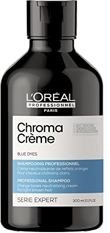L’Oréal Professionnel, Champú neutralizante de tonos anaranjados, Para cabellos castaños, Textura cremosa con pigmentos azules, Chroma Crème, SERIE EXPERT, 300 ml