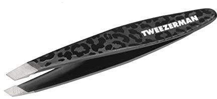 TWEEZERMAN Mini Pinzette (Handgeschliffene, schräge Spitzen, Augenbrauen zupfen, Profi Qualität, rostfreier Edelstahl), Black Leopard