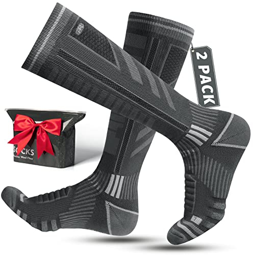 Rahhint Skisocken aus Merinowolle Thermosocken Wintersocken Warme Kniestrümpfe Kompressions Snowboardsocken, Kniehohe, Dicke für Kaltes Wetter, für Herren und Damen, Größe 35-5，2 Paar