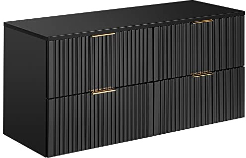 Lomadox Badezimmermöbel Waschtisch-Unterschrank 120cm matt schwarz mit gerilllter Front Waschbecken Badschrank mit 4 Softclose-Auszügen, B/H/T ca. 120,6/59,2/46,5 cm