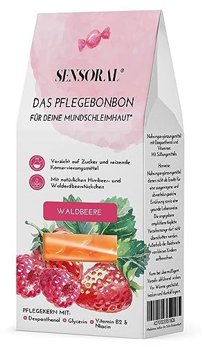 Sensoral® Pflegebonbons gegen Mundtrockenheit – Zuckerfrei & Zahnfreundlich – Langanhaltender Schutzfilm – Sofort-Hilfe bei trockenem Mund – süße Waldbeere