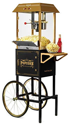 Nostalgia Popcorn Maker Machine - Professional Cart With 10 Oz Kettle Makes Up to 40 Cups - Vintage Lincoln Popper Popcorn Machine Movie Theater Style - Black