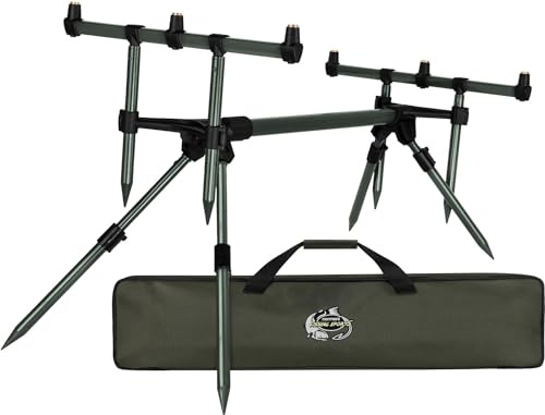 Rutenhalter Rod Pod Aluminium Angelständer Rutenauflage - Verstellbarer Rutenständer für 3 Ruten mit Teleskopfüßen und Transporttasche