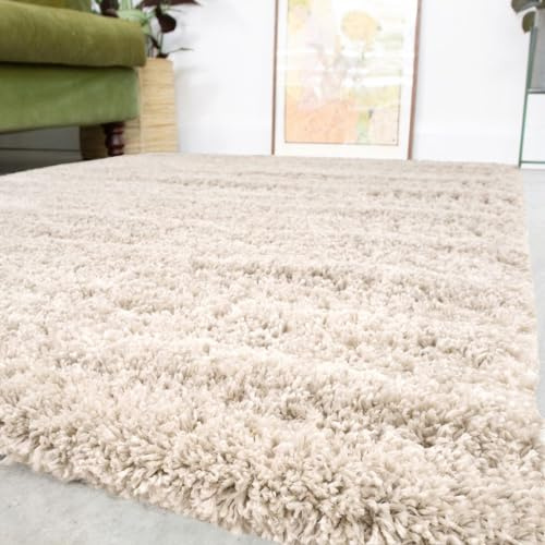 Luxury High Pile Fluffy Super Soft Shaggy Beige Living Room Area Rug Durable Thick Plush Carpet Shag Bathroom Mat Bedroom Hallway Rugs 200cm x 290cm