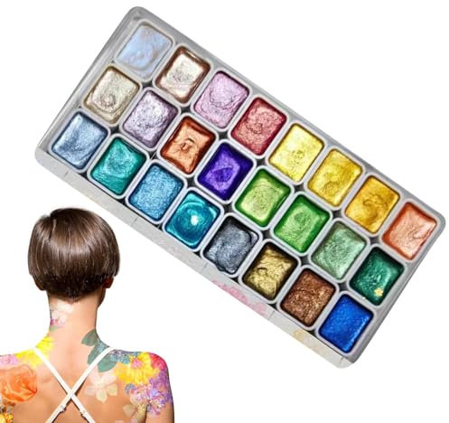 Ensemble aquarelle nacrée - Palette de kit d'aquarelle nacrée, boîte à palette d'aquarelle | Kit de peinture aquarelle scintillante de 24 couleurs, palette d'aquarelle finement moulue pour artistes