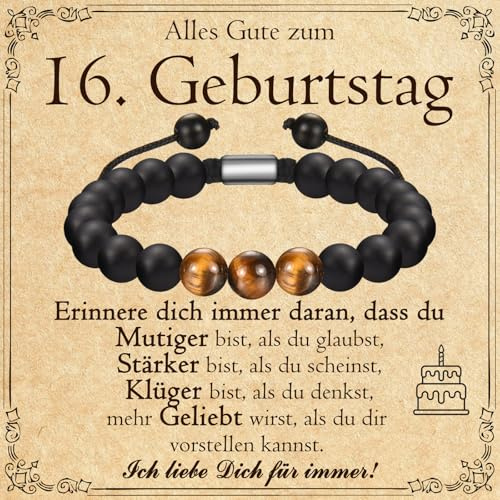 PDTU Geburtstagsgeschenk für Jungen, Armband mit Tigerauge Geschenk für Jungs zum Geburtstag, Geschenke für 11-21 Geburtstag Junge