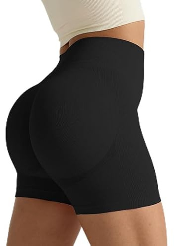 Sahunfri Pantalones Cortos de Gimnasio para Mujer, de Cintura Alta, para Ciclismo, Deportes, Ajustados, sin Costuras, Levantamiento de Cadera (FR/ES, Letras, S, Regular, Regular, Negro)