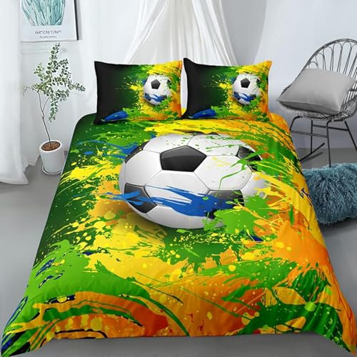Copripiumino E Federa 3D, 135X200 Cm Calcio, Completo Da Letto In Microfibra Ipoallergenica, Resistente All'Umidità, Resistente Agli Acari Della Polvere -2210842763