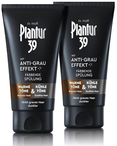 Plantur 39 Anti-Grau färbende Spülung, 2 x 150 ml – Conditioner für dunkleres Haar – Kaschiert graue Haare sanft – Permanent färbende Spülung