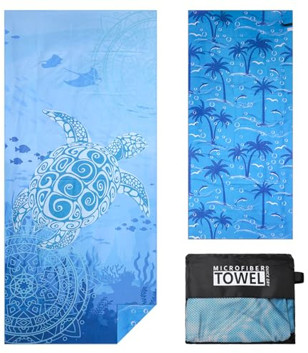 Vorvowry Telo Mare Grande Microfibra Uomo Donna Leggero Asciugatura Rapida Asciugamano Mare Telo Spiaggia Antisabbia con Borsa in Rete 80×180cm B Tartaruga
