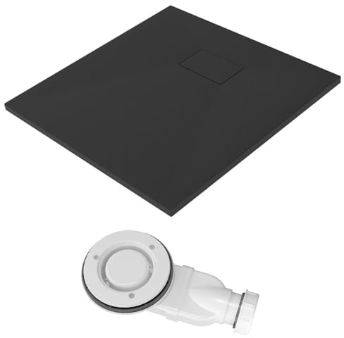 SMC Duschwanne 90x90cm flach schwarz mit Ablaufgarnitur Duschtasse quadratischess Duschbecken