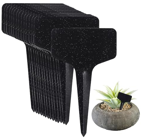 GWHOLE 50 stycken växtskyltar växtkontakter av plast T-formade växtetiketter växter gör-det-själv-skyltar för märkning för utomhusbruk trädgård 6 x 10 cm, svart
