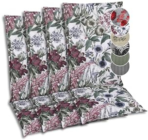 GO-DE Textil Bequeme und attraktive Polsterauflagen für Hochlehner-Gartenstühle (4er-Set, Blätter und Blüten Natur/grün, Hochlehner)