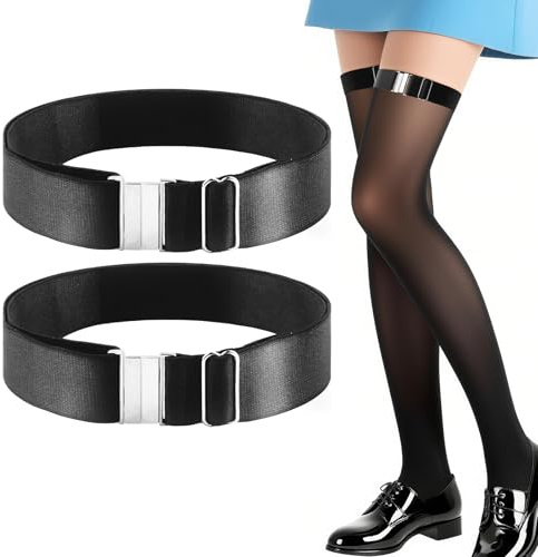 2 Stück Strumpfhalter für Damen,Verstellbare Strumpfband-Gürtel für Damen,mit Schnalle,Hochelastische Schwarze Strumpfhalter Gürtel,für dicke,dünne Oberschenkel,Strumpfgürtel Frauen und Mädchen