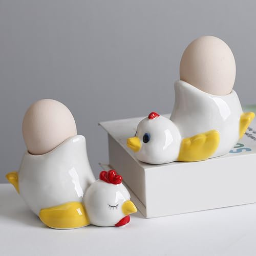 Eierbecher Porzellan, Lustige Küken Eierbecher Keramik für Osterdeko, Eierhalter Ostern Tischdeko, Ostern Kinder Geschenk Eierständer, Tiere Eierbecher für Küchen Frühstückstische Ostern deko (A+B)