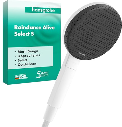 hansgrohe Raindance Alive Select S - Doccetta per doccia, Doccino con 3 getti (incl. PowderRain), Soffione doccia tondo con funzione anticalcare, bianco opaco, 24500700