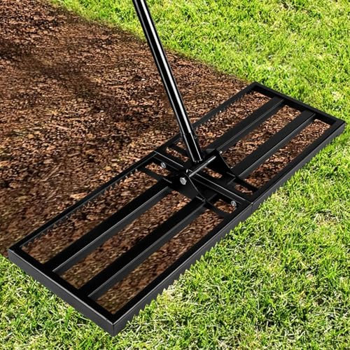 Rastrello in acciaio inox 76 x 25 cm, manico telescopico regolabile a 180°, spatola professionale, resistente alle intemperie